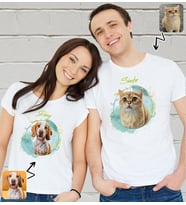 BK Gift Kişiye Özel İki Evcil Hayvan Tasarımlı Beyaz Tişört-1, Sevgiliye Hediye, Arkadaşa Hediye, Trend T-Shirt