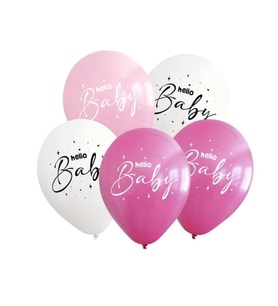 Hello Baby Baskılı Pembe Latex Balon 10 Adet