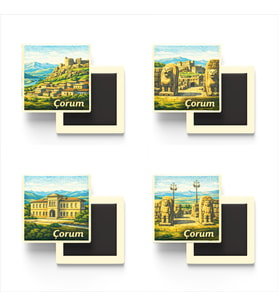 Çorum - Baskılı Buzdolap Magneti Kare - 9x9 cm - 4 Adet