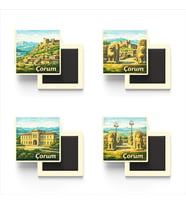 Çorum - Baskılı Buzdolap Magneti Kare - 9x9 cm - 4 Adet
