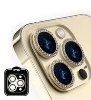 iPhone 16 Pro / Pro Max için IPG ProLENS Kamera Lens Koruyucu Elmas Taşlı Çerçeveli, Kırılmaz Cam (Altın)