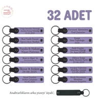 Atölye Çalışmalarına Katılanlara 32'li Set, İsim Yazılı Hatıra Deri Anahtarlık, Mor Menekşe & Siyah (Lila - Mor)