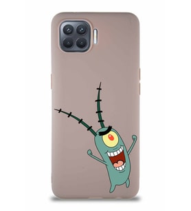 Oppo Reno 4 Lite Soft Premier Kapak Plankton Tasarımlı Silikon Kılıf - Pudra (Şeffaf)