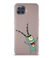 Oppo Reno 4 Lite Soft Premier Kapak Plankton Tasarımlı Silikon Kılıf - Pudra (Şeffaf)