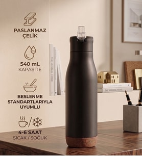 Dekoratif Doğal Doku Detaylı Paslanmaz Çelik Termos - 540 mL