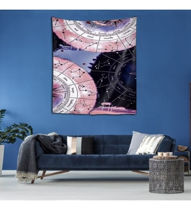 Yıkanabilir Leke Tutmaz Mikropetek Kumaş Astroloji Burç Desen Duvar Örtüsü Duvar Halısı Tapestry (Karışık)