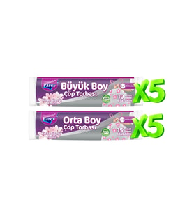 Büzgülü Çöp Torbası Kiraz Kokulu 5 Büyük ve 5 Orta Boy Set