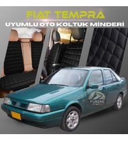 Fiat Tempra Siyah Renk Tay Tüyü Cepli & Terletmez Sırtlı Oto Koltuk Minder Seti - Koltuk Koruma Kılıfı (ÖN & ARKA TAM SET)