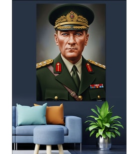 Atatürk Askeri Üniforma Portre Dekoratif Kanvas - Mdf Ahşap Tablo
