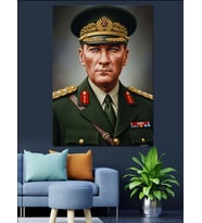 Atatürk Askeri Üniforma Portre Dekoratif Kanvas - Mdf Ahşap Tablo