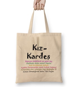 Kız Kardeş Yazılı Bez Çanta Uzun Saplı