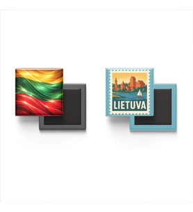 Buzdolap Magnetleri - Litvanya Bayrağı ve Vilnius Posta Pulu Tema - 2'li Set Magneti
