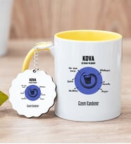 Kişiye Özel Kova Burcuna Hediye Sarı Kupa Bardak ve Anahtarlık
