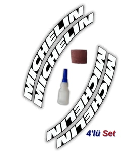 Michelin Otomobil Motosiklet 3D Araç Lastik Jant Yazısı Arma Sticker Şerit  Beyaz _ 4'Lü Set