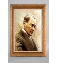 Altın Varaklı Çerçeveli Paspartulu Atatürk Tablo a511 (Gold)
