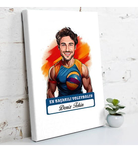 Kişiye Özel Hediye Karikatürlü En Başarılı Erkek Voleybolcu Kanvas Tablo