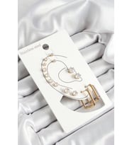316L Çelik Dikdörtgen Figürlü Ve Zirkon Taşlı Gold Renk 7'li Çift Kadın Küpe Set (Altın)