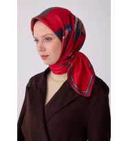 Çiçek Desen İpek Twill Eşarp   - 2026 İlkbahar-Yaz (T)   4303 (Kırmızı)