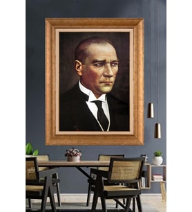 Altın Varaklı Çerçeveli Paspartulu Atatürk Tablo DC1443 (Gold)