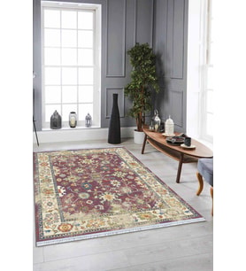 Bordo Çerçeveli Dokuma Pamuk Taban Kaymaz Kilim KLM033