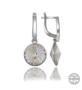 Swarovski Crystal Taşlı Gümüş Beyaz Sallantılı Kadın Küpe
