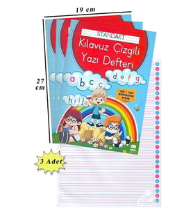 Güzel Yazı Defteri A4 Boy 19x27 cm 24 Yaprak 3 Adet Standart Çizgili Yazı Defteri Dik Temel Harflerle 1. Sınıf (Renksiz)