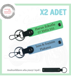 Motor Stiline Uygun, İsim Ve Plaka Yazılı Hediyelik Deri x2 Anahtarlık Seti, Mavi-F Yeşil-Syh