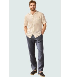 Erkek Regular Fit Keten Pantolon Yüksek Bel Straight Kalıp Günlük Kullanım Kaliteli Malzeme (Lacivert)