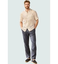 Erkek Regular Fit Keten Pantolon Yüksek Bel Straight Kalıp Günlük Kullanım Kaliteli Malzeme (Lacivert)