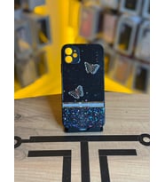 İPhone 11 Uyumlu Kelebek Figürlü Simli Parlak Telefon Kılıfı (Siyah)