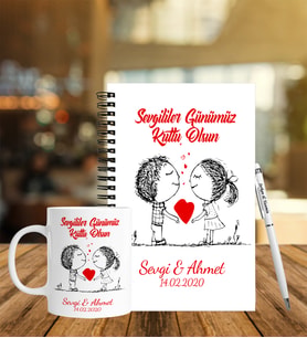 Sevgililer Gününe Özel Ahşap Defter Kalem & Kupa Hediye Seti 19