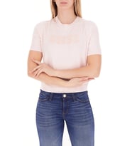 Guess Kısa Kollu Bisiklet Yaka Norah Logolu Triko Kadın Pembe Triko W6RR47Z2NQ2-A627