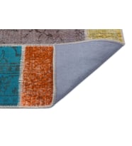 Modern Patchwork Desenli Çok Renkli El Dokuma Salon Halısı Kiremit Tonlarında Yün Pamuk