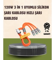 120 W Şarj ve Veri Aktarımı Kablo– 3 Başlıklı Çok Amaçlı Kablo Yüksek Hızlı