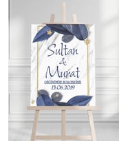Söz Nişan Düğün İçin 50x70 Karşılama Panosu - Mavi Renk Çiçek Temalı 07