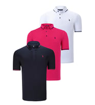 ÜÇLÜ SET T8586 DEWBERRY ERKEK T-SHIRT-LACİVERT-BEYAZ-FUŞYA