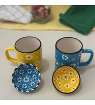 Çiçek 2 li Çay Kahve Sarı-Mavi Kupa ve 2 Adet Lokumluk Kase : Sarı-Mavı-4 : Sarı-Mavı-4 : Sarı-Mavı-4 : Sarı-Mavı-4 : Sarı-Mavı-4