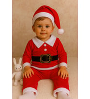 ERKEK ÇOCUK YILBAŞI NOEL BABA TEMALI , KEMERLİ , 3 PARÇA KIŞLIK POLAR TAKIM , YILBAŞI HEDİYELİK KOSTÜM (Yılbaşı Kırmızısı)