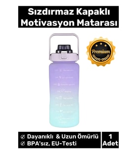 Premium Çift Renk Ölçü Baskılı Sızdırmaz Akmaz Motivasyon Matara Suluk Sağlıklı Plastik 2 Lt Su Şişe