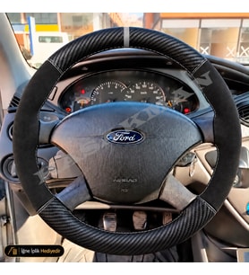 Ford Focus Dikme Direksiyon Kılıfı Alcantara Süet Mat Karbon Gri Yüzük ve Dikiş Ambiente-Comfort-Trend-Ghia 1998-2001