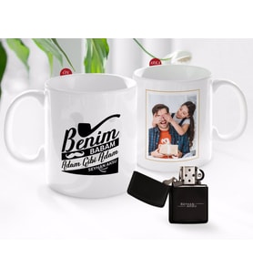 BK Gift Kişiye Özel Babalar Günü Hediyesi Fotoğraflı Kupa Bardak ve Benzinli Çakmak Seti-23 (Model 1)