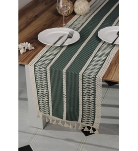 Pamuk Dantel Püsküllü Yeşil Runner, Sunum Örtüsü Dantel Bej 35x145 Cm Runner Masa Örtüsü (Çok Renkli)