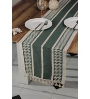 Pamuk Dantel Püsküllü Yeşil Runner, Sunum Örtüsü Dantel Bej 35x145 Cm Runner Masa Örtüsü (Çok Renkli)
