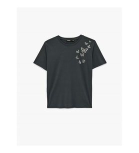 Koton Kelebek Baskılı Antrasit Kadın T-Shirt 6SAK50131EK