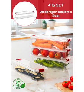 Porsima 456-4 4lü Kilitli Kapaklı Yiyecek Erzak Saklama Kabı Seti - Buzdolabı Düzenleyici Organizeri 3,4lt