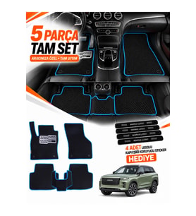 e-biz JAECOO-7 4X2 (2024-2026) Uyumlu EVA Oto Paspas Metal Topukluklu Havuzlu 5 Parça Siyah-Turkuaz