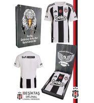 Beşiktaş Orijinal 24-25 Çubuklu Siyah-Beyaz Forma Baskılı Hediyelik Ahşap Kutulu