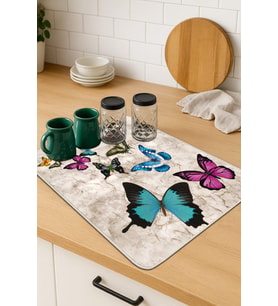 Çok Renkli Kelebekli Microfiber Bulaşık Kurutma Matı MM027