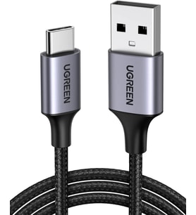 2.0 A USB-A & USB-C Örgülü Şarj ve Data Kablosu, 25 Santimetre, Siyah, 60124