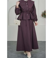 Kadın bordo pelerin yaka etekli tesettür takım DPVQ3134
